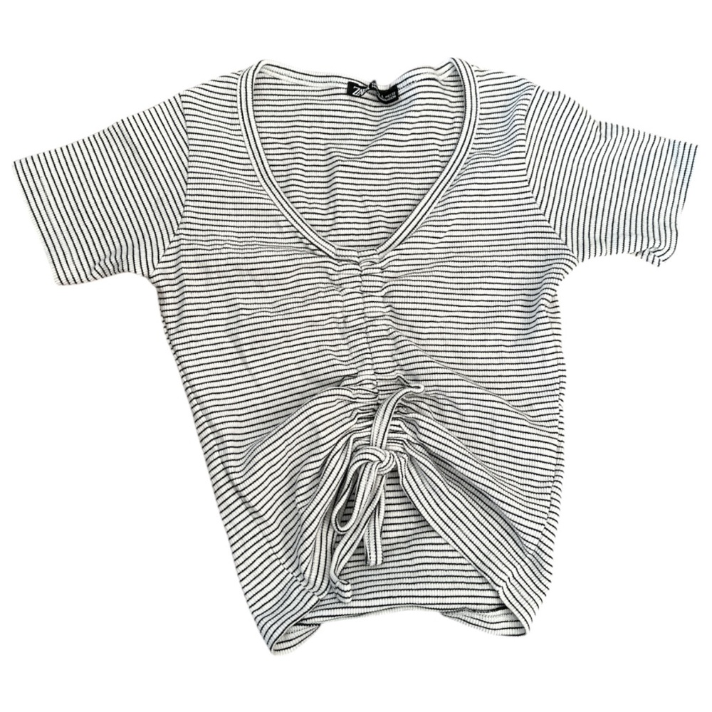 EUC Black and White Striped Crop Top size L